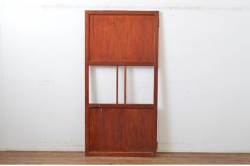 アンティーク建具　赤みがかった色合いが目を惹くガラス帯の扉1枚(ドア、ガラス戸、木製扉、板戸)(R-064619)