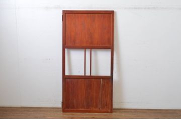 アンティーク建具　赤みがかった色合いが目を惹くガラス帯の扉1枚(ドア、ガラス戸、木製扉、板戸)(R-064619)