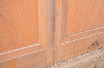 アンティーク建具　ガラス入り　経年による風合いが味わい深い幅狭玄関戸2枚セット(ガラス戸、引き戸)(R-064620)