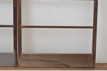 レトロ建具　昭和レトロ　どこか懐かしい雰囲気感じるモールガラス入り横桟ガラス戸3枚セット(引き戸)(R-064622)
