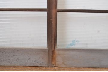 レトロ建具　昭和レトロ　どこか懐かしい雰囲気感じるモールガラス入り横桟ガラス戸3枚セット(引き戸)(R-064622)