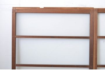 レトロ建具　昭和レトロ　どこか懐かしい雰囲気感じるモールガラス入り横桟ガラス戸3枚セット(引き戸)(R-064622)