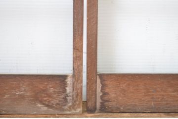 レトロ建具　昭和レトロ　どこか懐かしい雰囲気感じるモールガラス入り横桟ガラス戸3枚セット(引き戸)(R-064622)