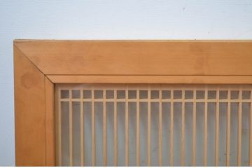ビンテージ建具　両面ガラス　繊細な格子が目を惹く筬(おさ)欄間1枚(明り取り、明かり取り、オサランマ、ヴィンテージ、建具)(R-064628)