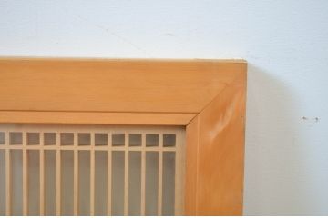 ビンテージ建具　両面ガラス　繊細な格子が目を惹く筬(おさ)欄間1枚(明り取り、明かり取り、オサランマ、ヴィンテージ、建具)(R-064628)