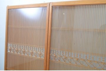 ビンテージ建具　両面ガラス　組子入の大ぶりな書院ガラス戸2枚セット(窓、書院戸、引き戸、ヴィンテージ)(R-064629)
