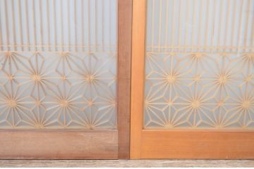 ビンテージ建具　両面ガラス　組子入の大ぶりな書院ガラス戸2枚セット(窓、書院戸、引き戸、ヴィンテージ)(R-064629)