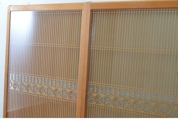 ビンテージ建具　両面ガラス　組子入の大ぶりな書院ガラス戸2枚セット(窓、書院戸、引き戸、ヴィンテージ)(R-064631)