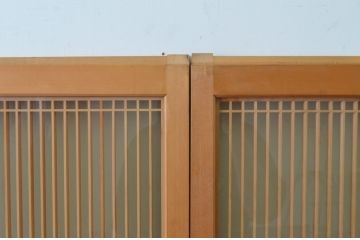 ビンテージ建具　両面ガラス　組子入の大ぶりな書院ガラス戸2枚セット(窓、書院戸、引き戸、ヴィンテージ)(R-064631)