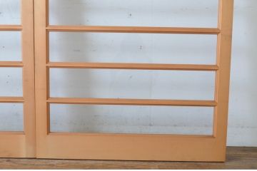 中古　美品　上質な面取り細工のガラス舞良戸2枚セット(まいらど、板戸、引き戸、ガラス戸、横格子戸)(R-064632)
