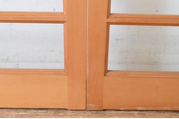 中古　美品　上質な面取り細工のガラス舞良戸2枚セット(まいらど、板戸、引き戸、ガラス戸、横格子戸)(R-064632)