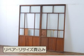 アンティーク建具　存在感のあるデザインの大正ロマンガラス戸2枚セット(引き戸、建具)(R-064633)
