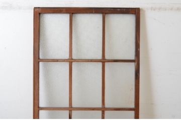 アンティーク建具　マス目格子とダイヤガラスが印象的なガラス戸1枚(きつね格子、狐格子、引き戸、升目)(R-064634)