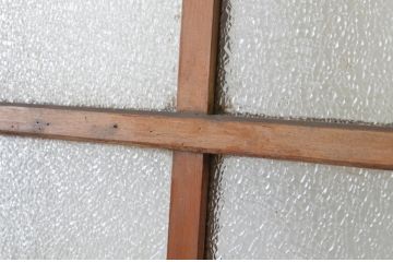アンティーク建具　マス目格子とダイヤガラスが印象的なガラス戸1枚(きつね格子、狐格子、引き戸、升目)(R-064634)