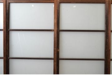 アンティーク建具　古い木味のシンプルなガラス戸4枚セット(引き戸)(R-064638)