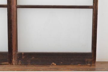 アンティーク建具　古い木味のシンプルなガラス戸4枚セット(引き戸)(R-064638)
