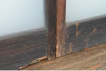 アンティーク建具　古い木味のシンプルなガラス戸4枚セット(引き戸)(R-064638)