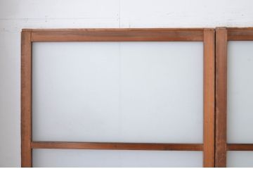 アンティーク建具　古い木味のシンプルなガラス戸4枚セット(引き戸)(R-064638)