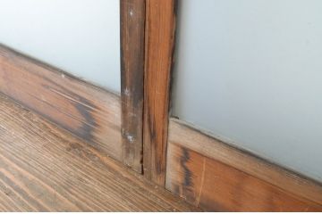 アンティーク建具　古い木味のシンプルなガラス戸4枚セット(引き戸)(R-064638)
