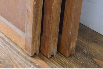 アンティーク建具　経年を感じさせる木味が魅力のガラス戸3枚セット(引き戸)(R-064639)