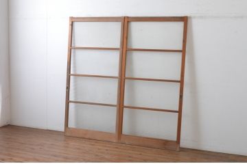 アンティーク建具　昭和レトロな雰囲気のモールガラス入り引き戸2枚セット(ガラス戸)(R-064640)