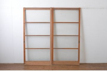 アンティーク建具　昭和レトロな雰囲気のモールガラス入り引き戸2枚セット(ガラス戸)(R-064640)