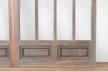 アンティーク建具　上手物!!　腰板欅(ケヤキ)材　和の空間作りにおすすめの玄関戸2枚セット(ガラス戸、引き戸)(R-064642)