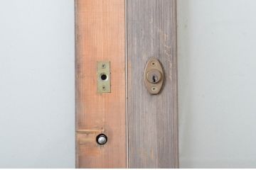 アンティーク建具　上手物!!　腰板欅(ケヤキ)材　和の空間作りにおすすめの玄関戸2枚セット(ガラス戸、引き戸)(R-064642)