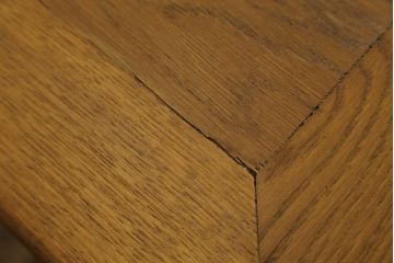 イギリスアンティーク　オーク材　パーケット天板がお洒落なドローリーフテーブル(エクステンションテーブル、ダイニングテーブル、4人掛け、6人掛け、8人掛け、食卓)(R-064660)