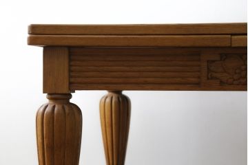 イギリスアンティーク　オーク材　パーケット天板がお洒落なドローリーフテーブル(エクステンションテーブル、ダイニングテーブル、4人掛け、6人掛け、8人掛け、食卓)(R-064660)
