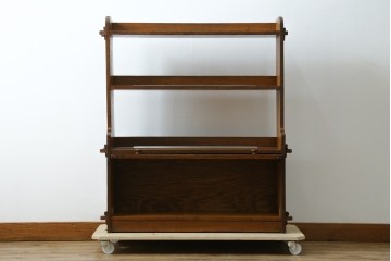 和製アンティーク　栓材　くっきりとした杢目が目を惹く珍しいデザインの扉付きクサビ本棚　(R-064671)