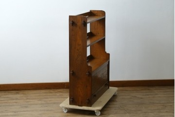 和製アンティーク　栓材　くっきりとした杢目が目を惹く珍しいデザインの扉付きクサビ本棚　(R-064671)