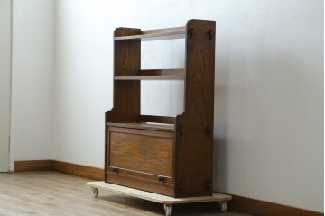 和製アンティーク　栓材　くっきりとした杢目が目を惹く珍しいデザインの扉付きクサビ本棚　(R-064671)