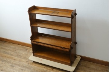 和製アンティーク　栓材　くっきりとした杢目が目を惹く珍しいデザインの扉付きクサビ本棚　(R-064671)