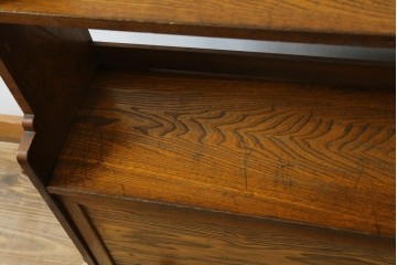 和製アンティーク　栓材　くっきりとした杢目が目を惹く珍しいデザインの扉付きクサビ本棚　(R-064671)