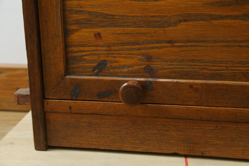 和製アンティーク　栓材　くっきりとした杢目が目を惹く珍しいデザインの扉付きクサビ本棚　(R-064671)