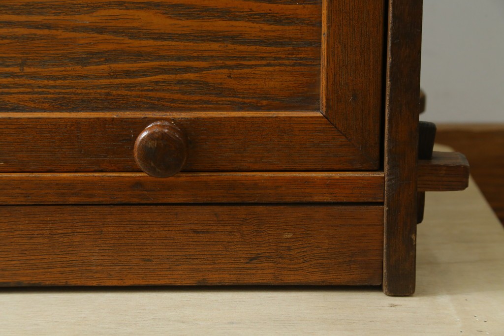 和製アンティーク　栓材　くっきりとした杢目が目を惹く珍しいデザインの扉付きクサビ本棚　(R-064671)