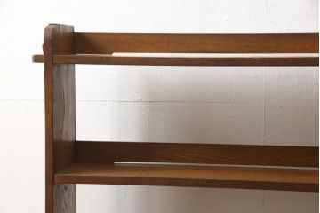 和製アンティーク　栓材　くっきりとした杢目が目を惹く珍しいデザインの扉付きクサビ本棚(ブックシェルフ、書棚、収納棚、オープンラック、飾り棚、楔、くさび)(R-064671)
