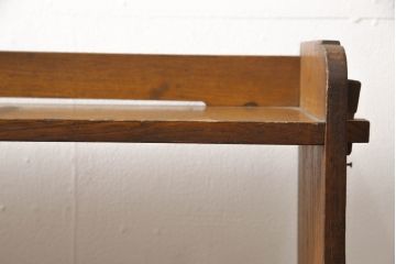 和製アンティーク　栓材　くっきりとした杢目が目を惹く珍しいデザインの扉付きクサビ本棚(ブックシェルフ、書棚、収納棚、オープンラック、飾り棚、楔、くさび)(R-064671)