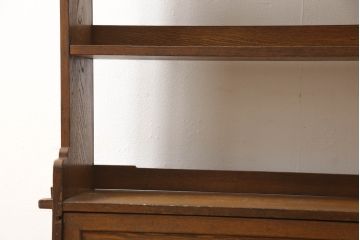 和製アンティーク　栓材　くっきりとした杢目が目を惹く珍しいデザインの扉付きクサビ本棚(ブックシェルフ、書棚、収納棚、オープンラック、飾り棚、楔、くさび)(R-064671)