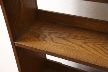 和製アンティーク　栓材　くっきりとした杢目が目を惹く珍しいデザインの扉付きクサビ本棚(ブックシェルフ、書棚、収納棚、オープンラック、飾り棚、楔、くさび)(R-064671)