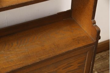 和製アンティーク　栓材　くっきりとした杢目が目を惹く珍しいデザインの扉付きクサビ本棚(ブックシェルフ、書棚、収納棚、オープンラック、飾り棚、楔、くさび)(R-064671)