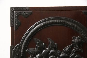 和製ビンテージ　高級品!!　手打ち金具　木地呂塗り　総欅(ケヤキ)材　小振りなサイズ感が可愛らしい仙台小箪笥(掛硯型、懸硯型、小引き出し、船箪笥、仙台箪笥、小物収納、卓上収納、ヴィンテージ)(R-064724)