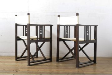和製アンティーク　山葉(ヤマハ・日本楽器)　和モダンテイストにぴったり!上質なフォールディングチェア2脚セット(文化椅子、折りたたみ式チェア、折り畳み、イス)(R-064748)