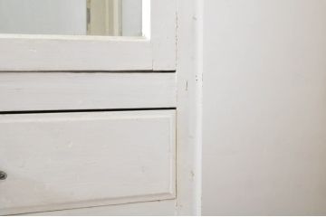 和製アンティーク　シャビーシックな雰囲気が魅力!!大振りで立派な四面ガラスのケビントガラスケース(ショーケース、デンタルケース、デンタルキャビネット、収納棚、陳列棚、飾り棚、戸棚、店舗什器)(R-064830)