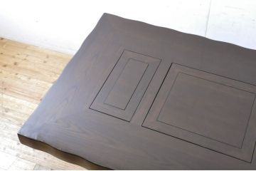中古　広島県　博永家具　高級感漂う和モダンデザインが魅力の囲炉裏ダイニングセット(ダイニングテーブル、4人掛け、4P、ダイニングチェア、板座チェア、椅子、イス、いす、食卓、木製火鉢)(定価約134万円)(R-064836)