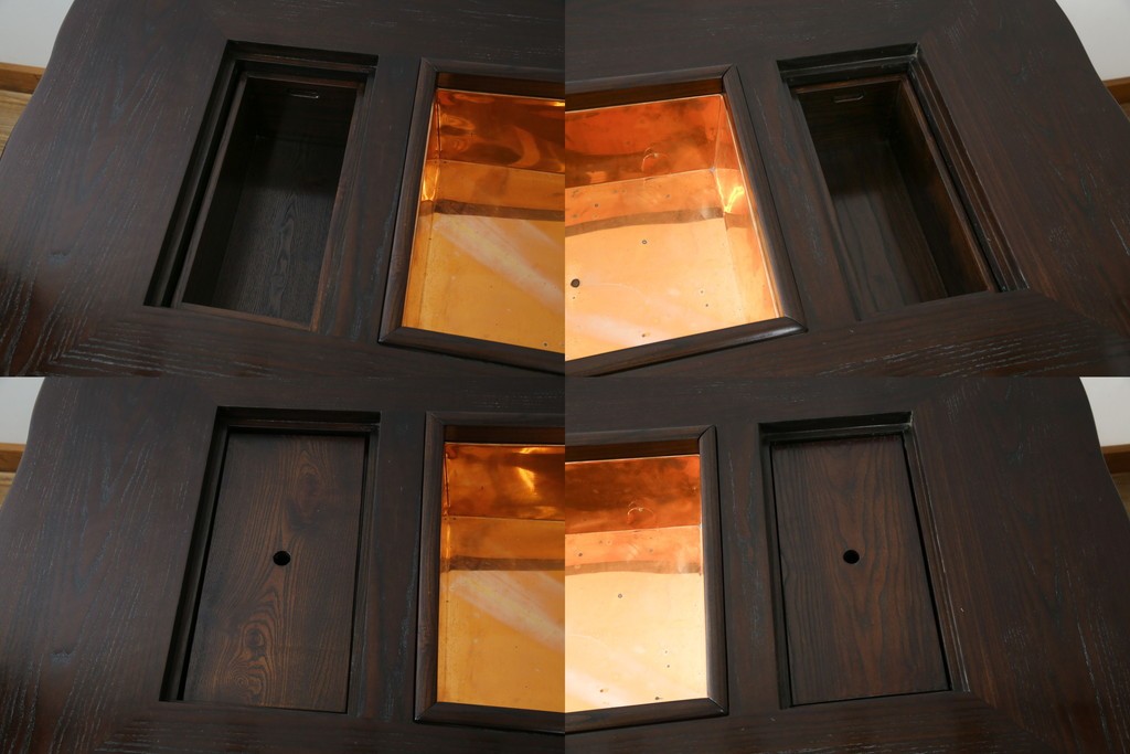 中古　広島県　博永家具　高級感漂う和モダンデザインが魅力の囲炉裏ダイニングセット　定価約134万円　(R-064836)