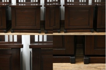 中古　広島県　博永家具　高級感漂う和モダンデザインが魅力の囲炉裏ダイニングセット　定価約134万円　(R-064836)