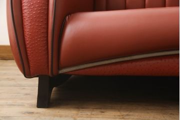 中古　美品　イタリア　Formitalia(フォルミタリア)　Lamborghini(ランボルギーニ)コレクション　鮮やかな赤が目を惹く本革2人掛けソファ(レザー、2Pソファ)(定価約90万円)(R-064838)