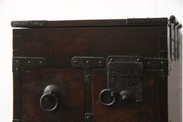 和製アンティーク　総欅(ケヤキ)材　経年を感じる質感が味わい深い硯箱(小引出し、小物入れ、掛け硯、小物収納)(R-064854)